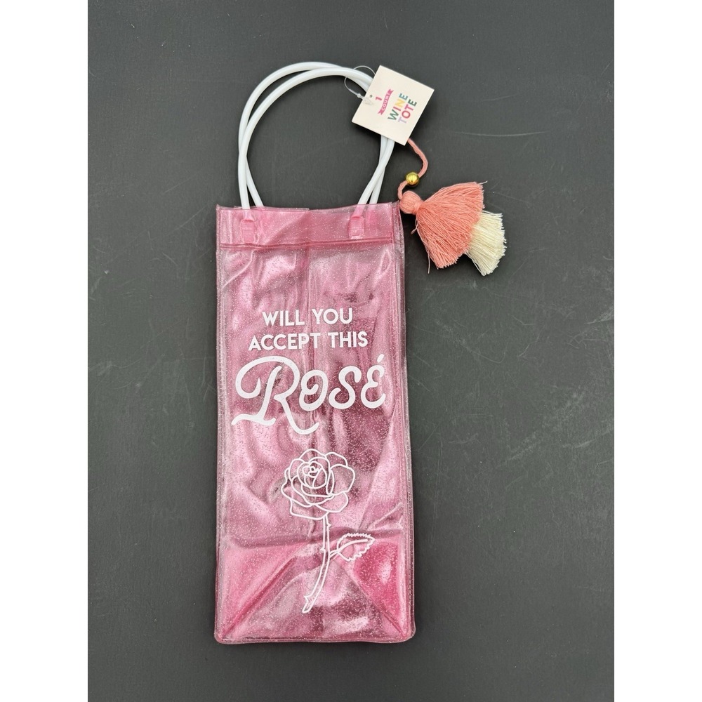 Lot of 10 Mother's Day Reusable Plastic Wine Bottle Gift Bags -Pink w/sparkling